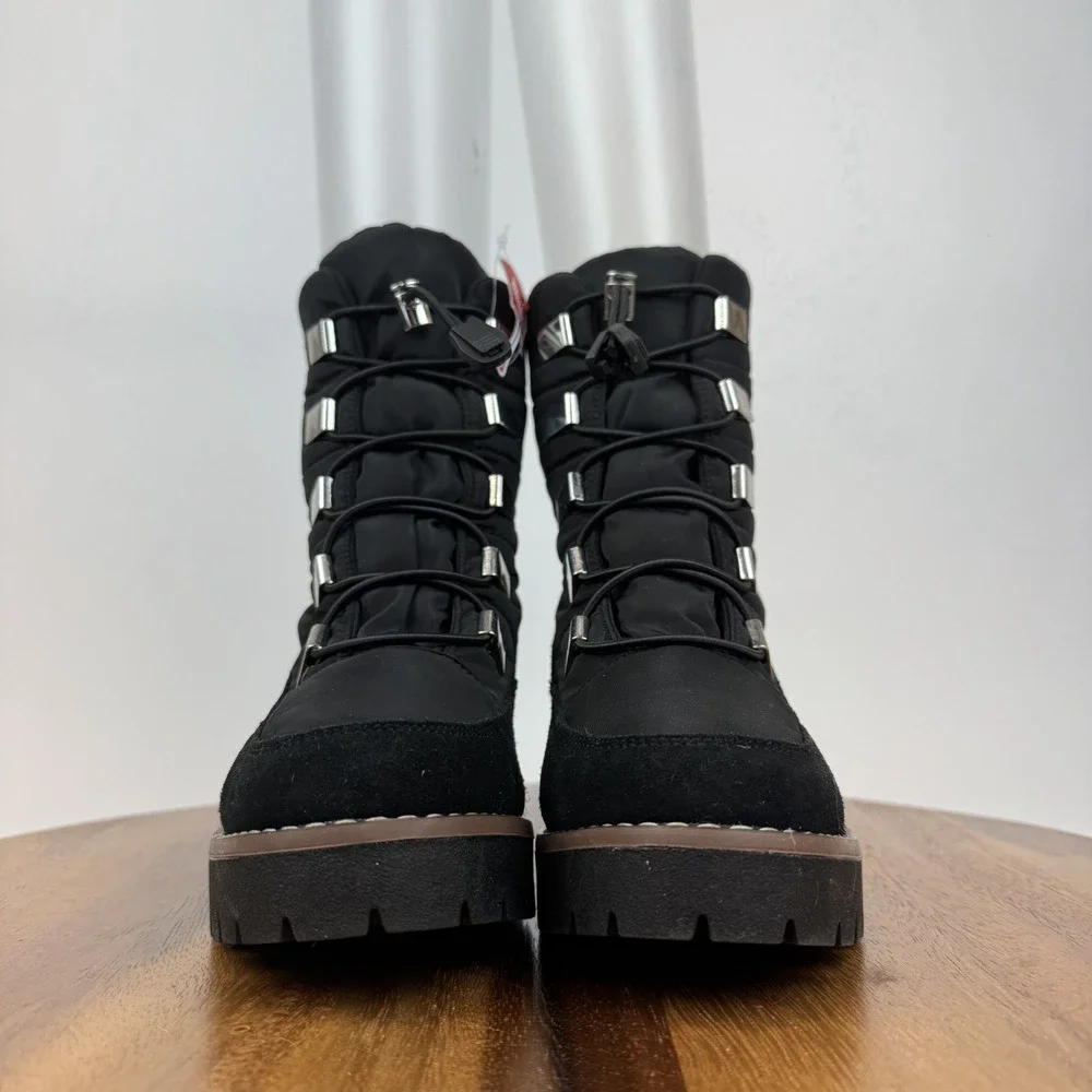 New Womens Blondo Daylor Black Quilted Nylon Waterproof Casual Heel Boots Sz 6.5